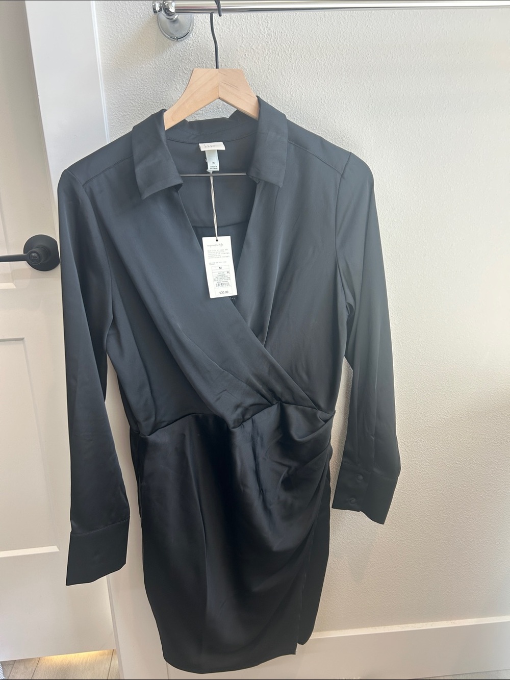 a new day Black Satin Wrap Shirtdress